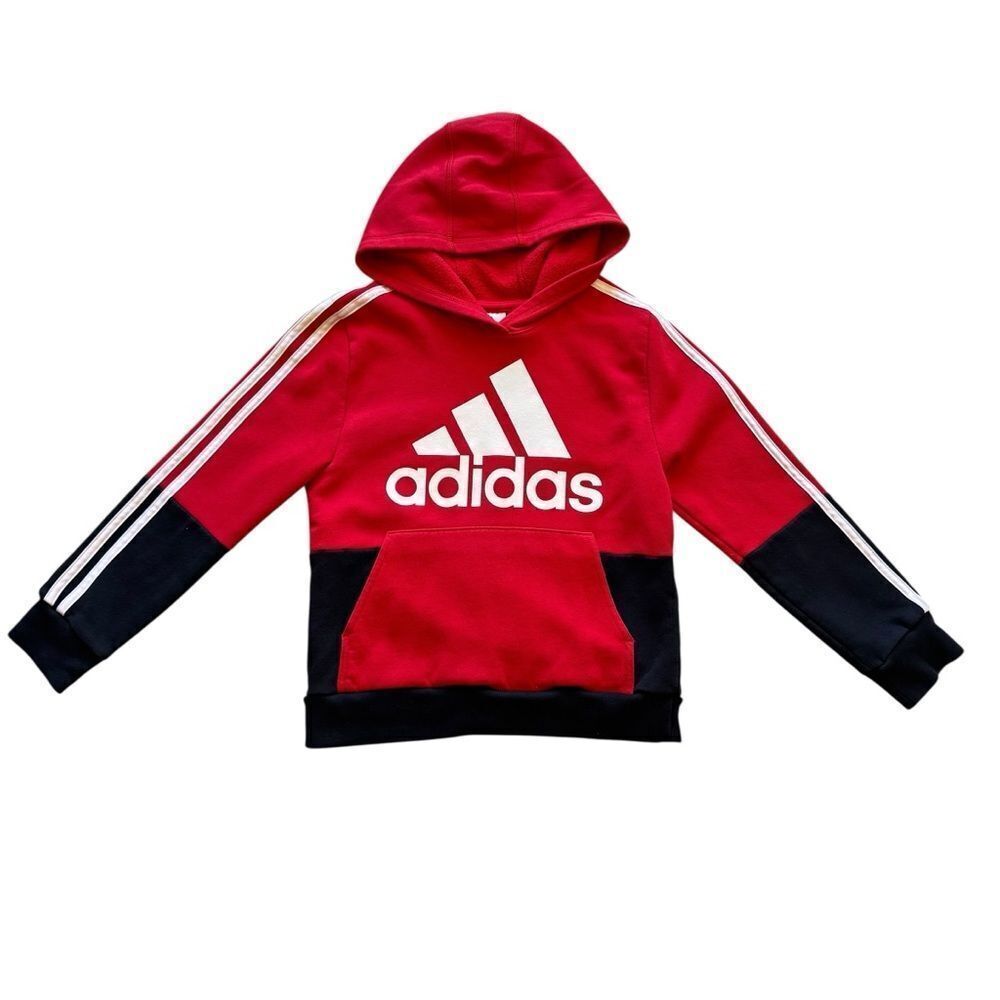 Adidas  Hoodie, Boys Size, Red Black, Long Sleeve, Pullover SZ S # 2480